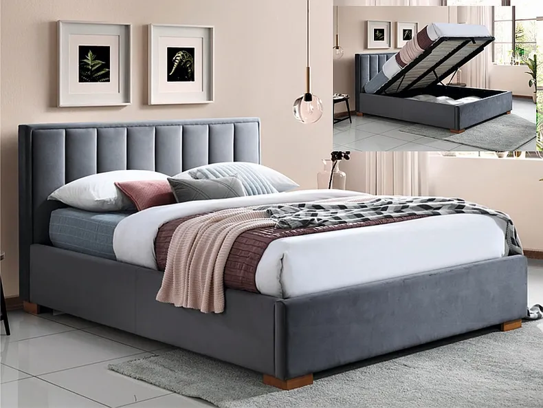 Кровать двуспальная бархатная SIGNAL MARANI, 160x200 см Bluvel 14 - серый фото №2