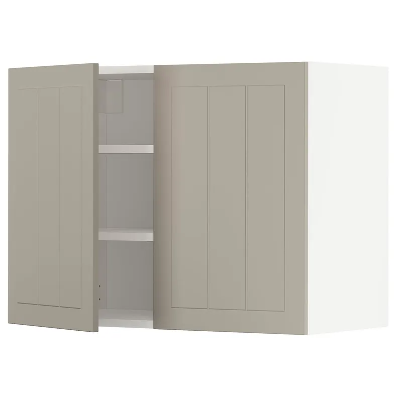 IKEA METOD МЕТОД, навісна шафа з полицями / 2 дверцят, білий / стенсундський бежевий, 80x60 см 294.597.43 фото №1