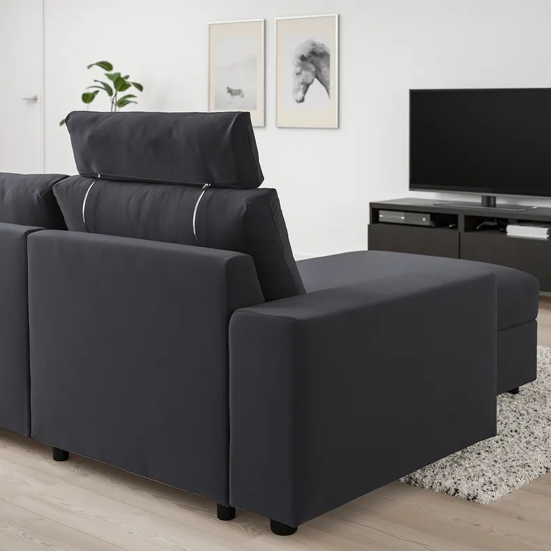 IKEA VIMLE ВІМЛЕ, 3-місний диван із кушеткою, з широкими підлокітниками з підголівником/Djuparp темно-сірий 294.326.83 фото №2