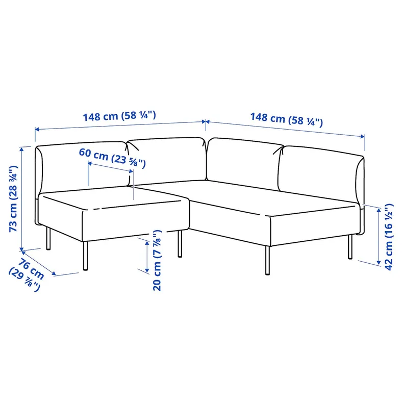 IKEA LILLEHEM, модульный угловой диван, 2-местный, Виссл бежевый/металл 195.362.85 фото №5