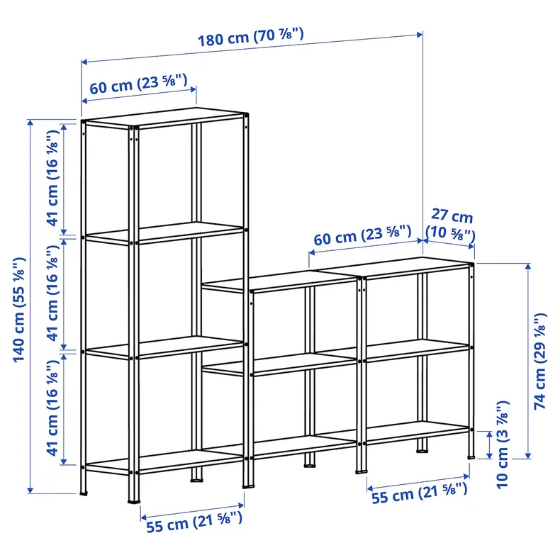 IKEA HYLLIS ХІЛЛІС, стелаж, для приміщення, вулиці, 180x27x74-140 см фото №7