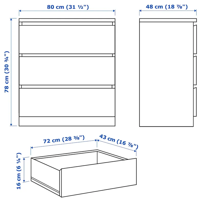 IKEA MALM МАЛЬМ, комплект мебели д / спальни, 3 предм., белый 494.834.12 фото №6