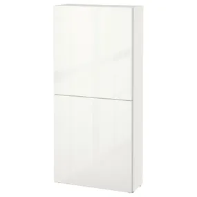 IKEA BESTÅ БЕСТО, шафа навісна із 2 дверцятами, білий / СЕЛСВІКЕН глянцевий / білий, 60x22x128 см 294.219.53 фото
