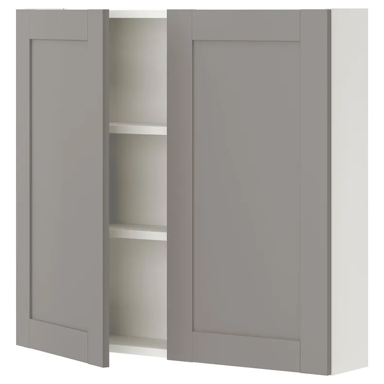 IKEA ENHET ЕНХЕТ, настінна шафа з 2 полицями/дверцят, біла/сіра рамка, 80x17x75 см 593.236.92 фото №1