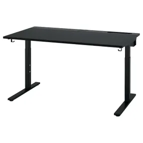 IKEA MITTZON МІТТЗОН, письмовий стіл, шпон ясена, тонований чорним/чорним, 140x80 см 895.281.21 фото
