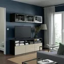 IKEA BESTÅ БЕСТО, шкаф для ТВ, комбин / стеклян дверцы, черный / коричневый / сельсвикенский глянец / бежевое прозрачное стекло, 180x42x192 см 394.072.06 фото thumb №3