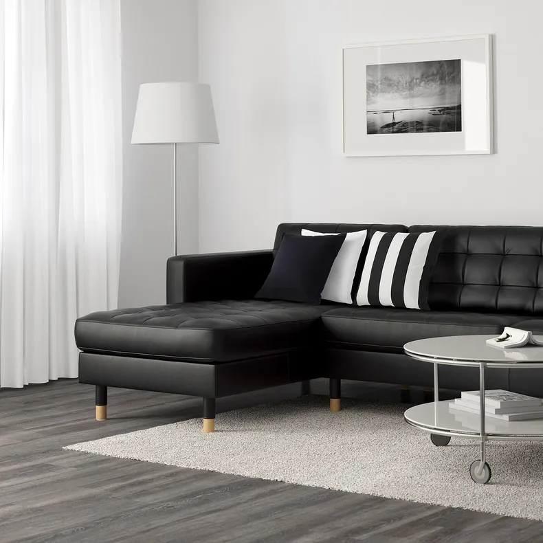 IKEA LANDSKRONA ЛАНДСКРУНА, 5-місний диван, з шезлонгом/Гранн/Бомстад чорний/дерево 590.462.04 фото №2