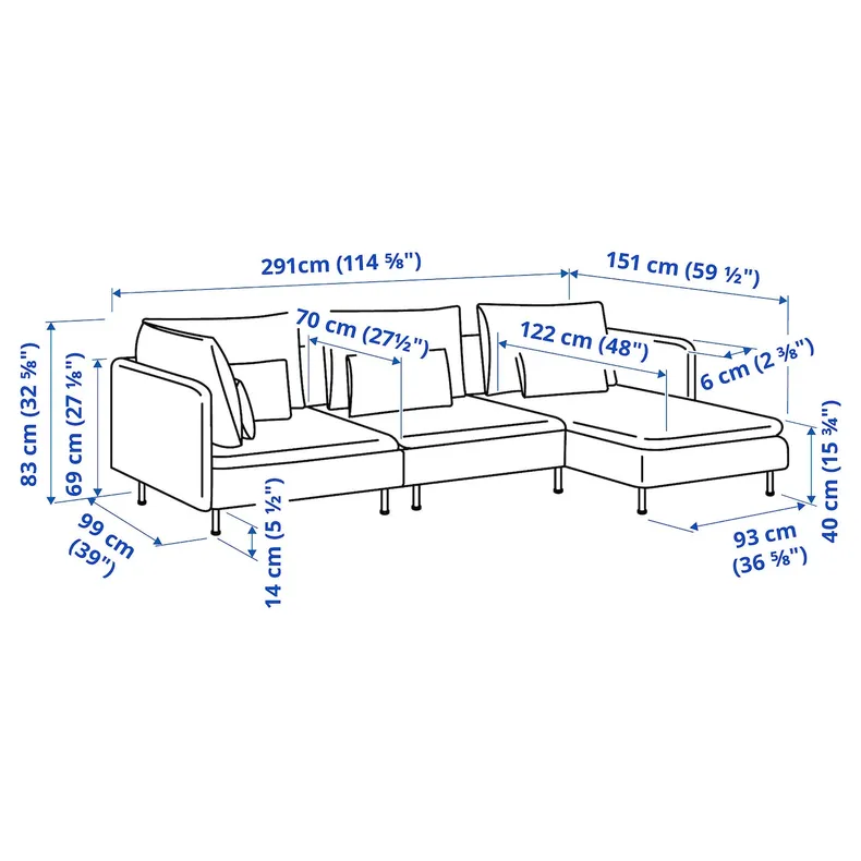 IKEA SÖDERHAMN СОДЕРХЭМН, 4-местный диван с козеткой, Тонеруд серый 794.521.12 фото №7