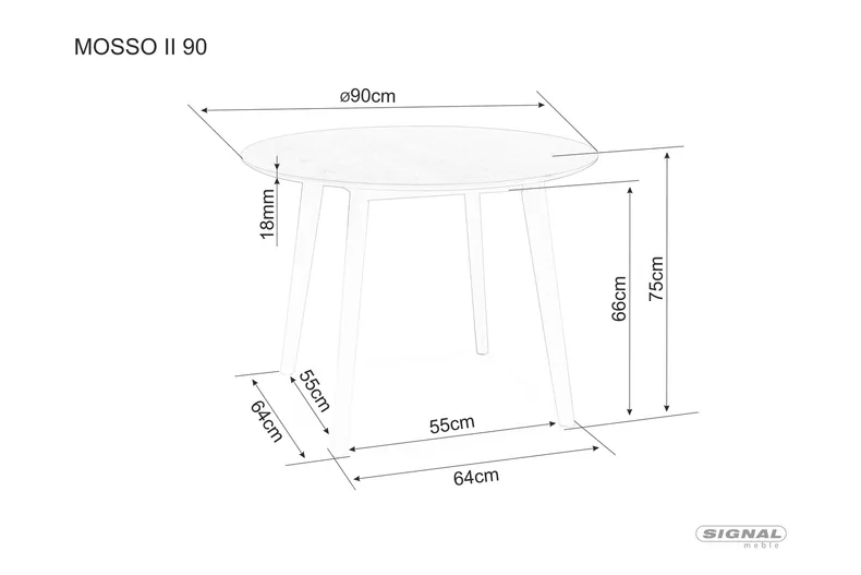 Стол кухонный SIGNAL MOSSO II, дуб, 90x90 фото №4