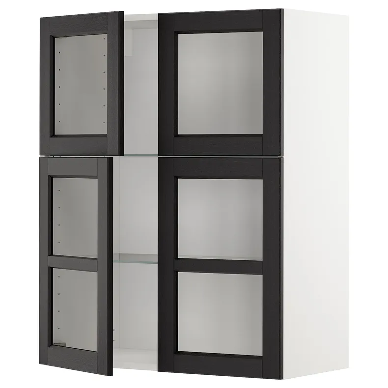 IKEA METOD МЕТОД, настінна шафа, полиці / 4 склян дверц, білий / ЛЕРХЮТТАН чорна морилка, 80x100 см 794.618.47 фото №1