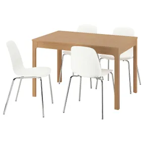 IKEA EKEDALEN ЕКЕДАЛЕН / LIDÅS ЛІДОС, стіл+4 стільці, дуб/білий хромований, 120/180 см 095.712.03 фото