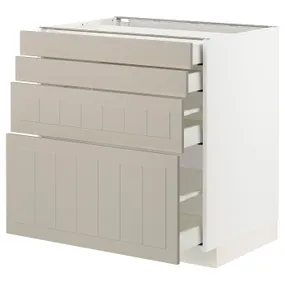 IKEA METOD МЕТОД / MAXIMERA МАКСИМЕРА, напольный шкаф 4 фасада / 4 ящика, белый / Стенсунд бежевый, 80x60 см 094.081.27 фото