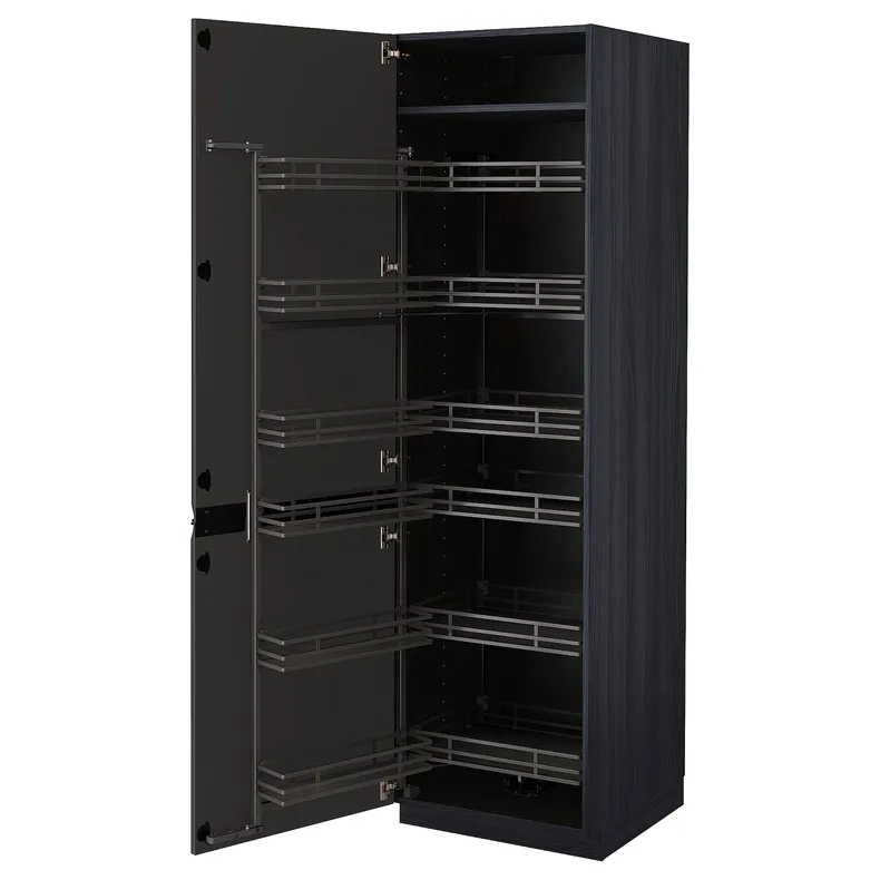 IKEA METOD МЕТОД, высокий шкаф с выдвижным модулем, черный / матовый антрацит, 60x60x200 см 894.953.14 фото №1