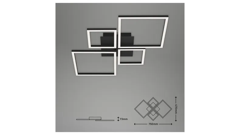 BRW Каркасний світлодіодний 4-точковий стельовий світильник з диммером чорний 085509 фото №4