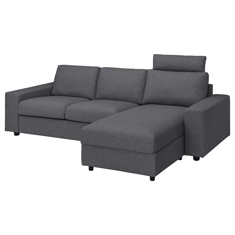 IKEA VIMLE ВІМЛЕ, чохол для 3-місного дивана з кушет, з підголівником з широкими підлокітниками / Gunnared середньо-сірий 894.250.43 фото №2