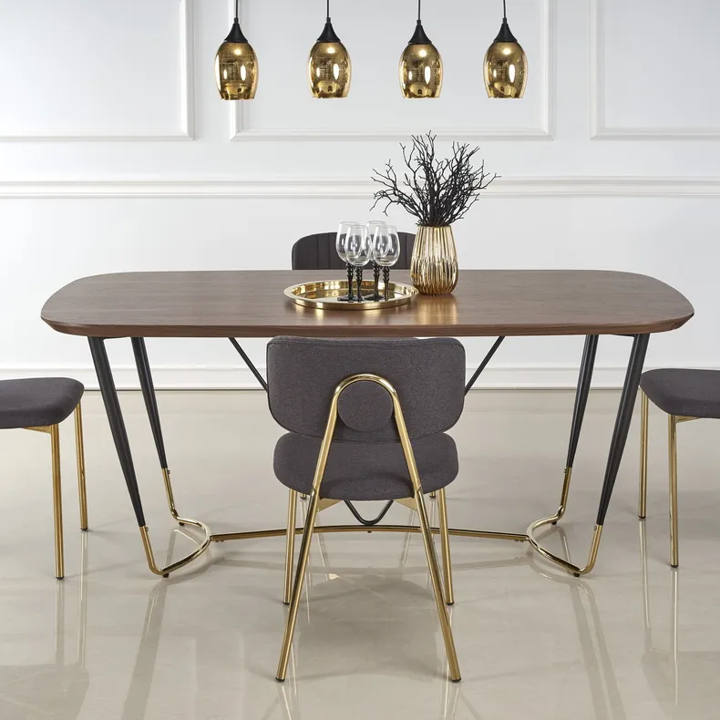 Кухонний стіл HALMAR MANCHESTER 180x90 см, стільниця - горіх, ніжки - чорний / золото фото №4