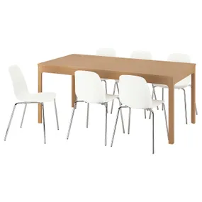 IKEA EKEDALEN ЭКЕДАЛЕН / LIDÅS ЛИДОС, стол и 6 стульев, дуб / белый хром, 180 / 240 см 195.712.26 фото