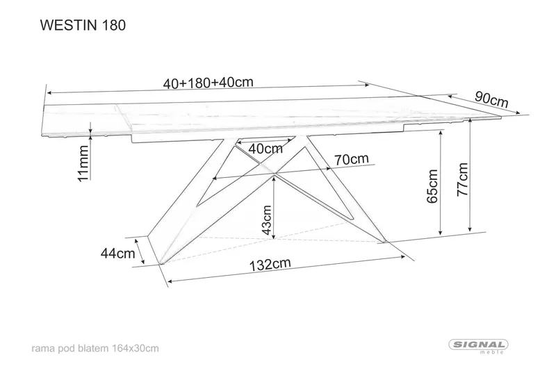 Стіл обідній розкладний SIGNAL WESTIN III CERAMIC, білий мармур, чорний матовий, 90x180 фото №6