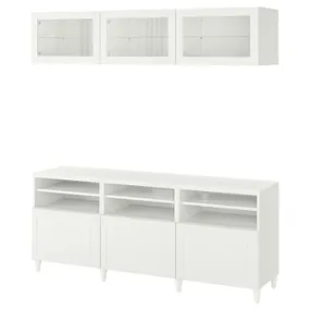 IKEA BESTÅ БЕСТО, комбінація шаф для тв / скляні дверц, біле / Смевікен / Каббарп біле прозоре скло, 180x42x192 см 694.086.76 фото