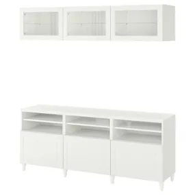 IKEA BESTÅ БЕСТО шкаф для ТВ, комбинация, стеклян дверцы, белое, Смевикен, Каббарп белое прозрачное стекло, 180x42x192 см фото