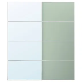 IKEA MEHAMN / AULI МЕХАМН / АУЛИ, пара раздвижных дверей, алюминий 2стр / светло-зеленое зеркало, 200x236 см 395.521.99 фото