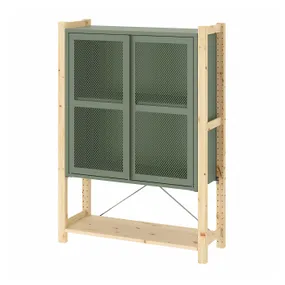 IKEA IVAR ІВАР, шафа з дверцятами, соснова / сіра сітка, 89x30x124 см 695.081.62 фото