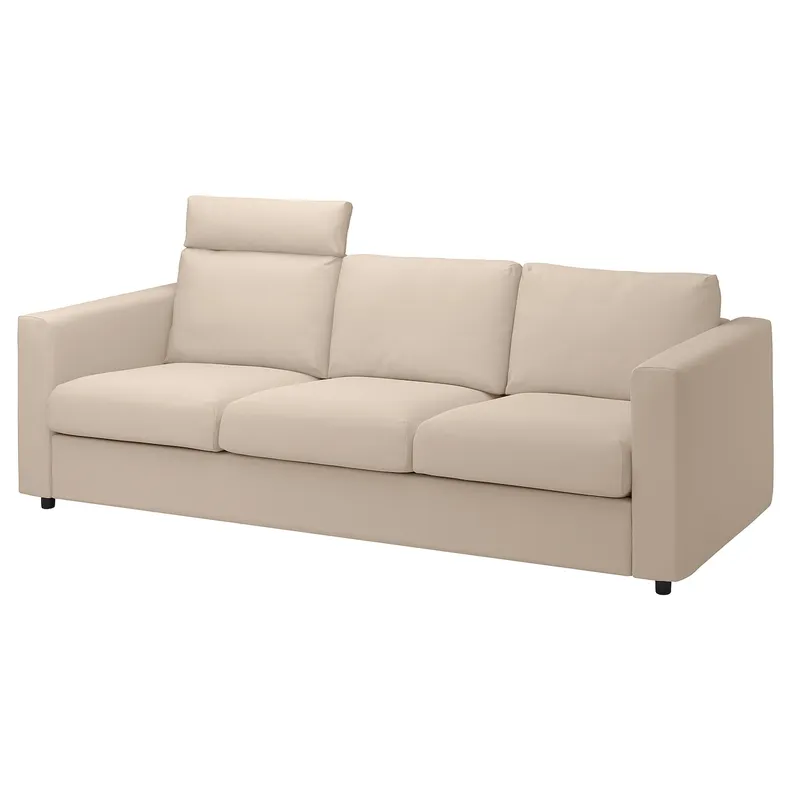 IKEA VIMLE ВІМЛЕ, 3-місний диван, з узголів'ям/ХАЛЛАРП бежевий 893.990.39 фото №1