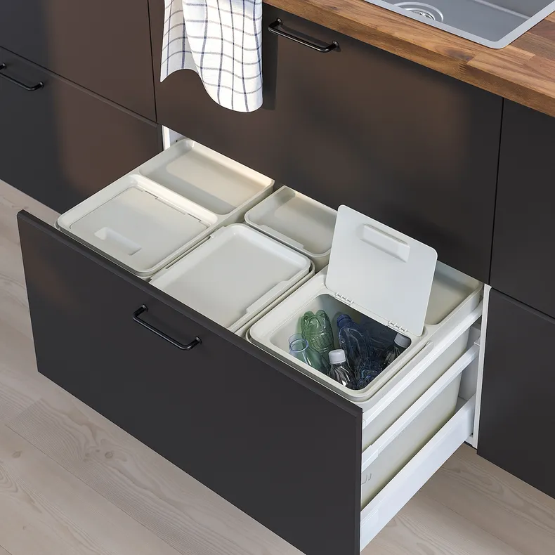 IKEA HÅLLBAR ХОЛЛБАР, решение для сортировки мусора, для кухонных ящиков METOD / светло-серый, 57 l 993.096.94 фото №3