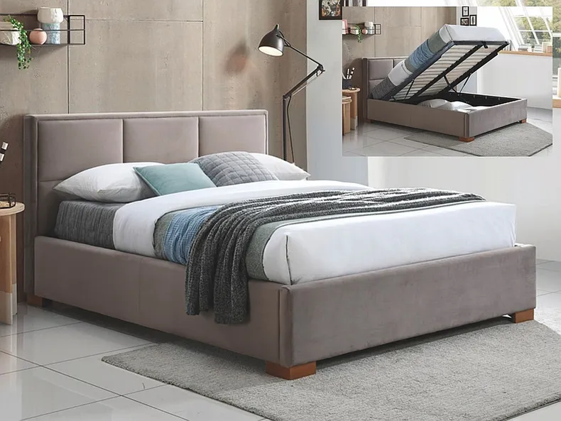 Ліжко двоспальне оксамитове SIGNAL MAISON, 160x200 см Bluvel 40 - бежевий фото №1