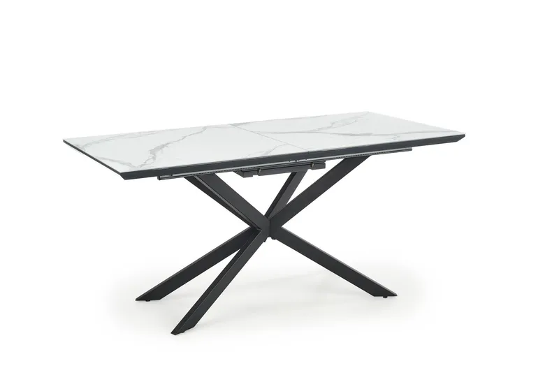 Кухонний стіл розкладний HALMAR DIESEL 160-200x90 см, стільниця - білий мармур / темно-сірий, ніжки - чорні фото №1