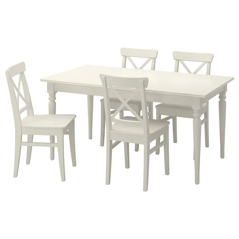 IKEA INGATORP ІНГАТОРП / INGOLF ІНГОЛЬФ, стіл+4 стільці, білий, 155 / 215 см 299.173.07 фото №1