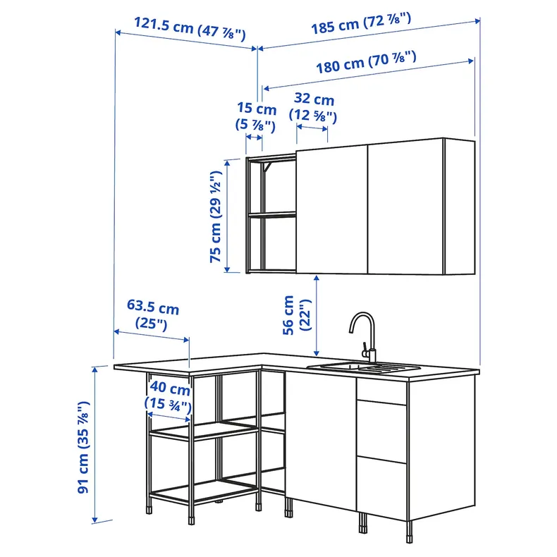 IKEA ENHET ЭНХЕТ, угловая кухня, антрацит / белый 493.382.17 фото №3