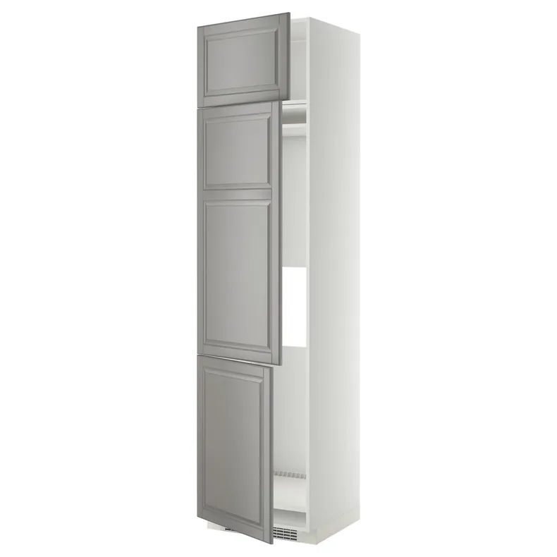IKEA METOD МЕТОД, высокий шкаф д / холод / мороз / 3 дверцы, белый / бодбинский серый, 60x60x240 см 394.689.78 фото №1