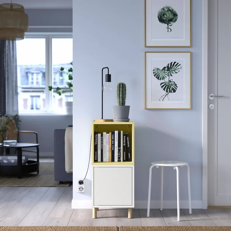 IKEA EKET ЕКЕТ, комбінація шаф із ніжками, білий блідо-жовтий / дерево, 35x35x80 см 295.217.16 фото №3