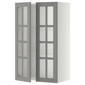 IKEA METOD МЕТОД, навесной шкаф / полки / 2стеклян двери, белый / бодбинский серый, 60x100 см 293.949.59 фото