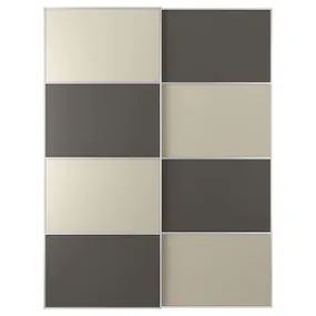 IKEA MEHAMN МЕХАМН, пара раздвижных дверей, 2стр темно-серый/серо-бежевый, 150x201 см 194.362.62 фото