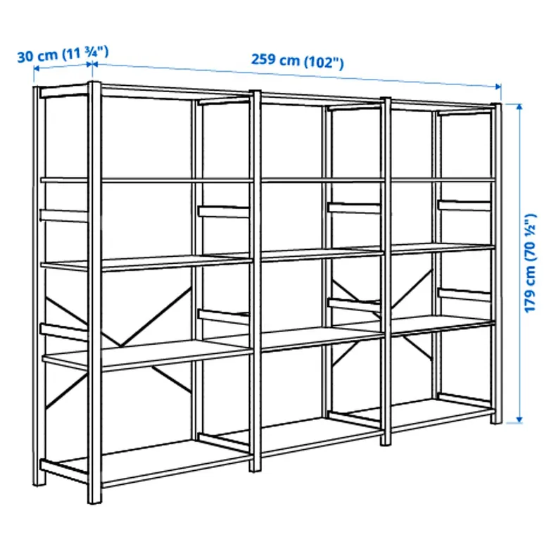 IKEA IVAR ИВАР, 3 секции / полки, сосна, 259x30x179 см 494.072.58 фото №4