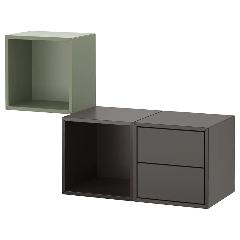 IKEA EKET ЕКЕТ, настінна комбінація для зберігання, темно-сірий/зелений, 105x35x70 см 795.216.86 фото №1