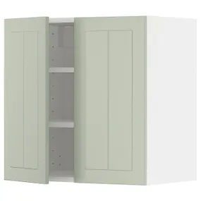 IKEA METOD МЕТОД, навесной шкаф с полками / 2дверцы, белый / светло-зеленый, 60x60 см 294.864.64 фото