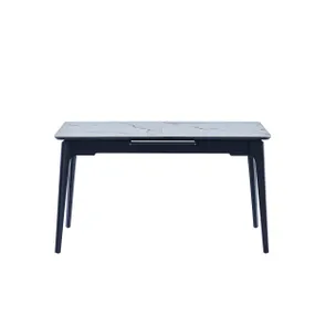 Стол INTARSIO BERLIN CERAMIC 140(180)*80 белый глянец/черный каркас фото