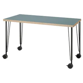 IKEA LAGKAPTEN ЛАГКАПТЕН / KRILLE КРИЛЛЕ, письменный стол, серо-бирюзовый / черный, 120x60 см 695.233.65 фото