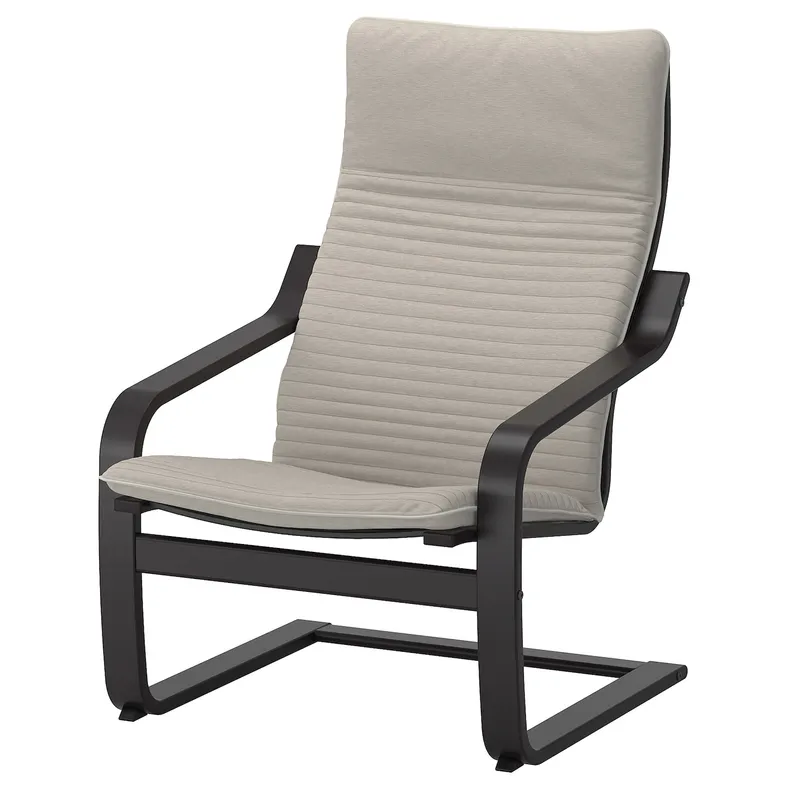IKEA POÄNG ПОЕНГ, крісло та підставка для ніг, чорно-коричневий / КНІСА світло-бежевий 194.842.34 фото №3