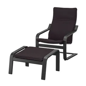 IKEA POÄNG ПОЕНГ, крісло та підставка для ніг, чорно-коричневий / КНІСА чорний 094.842.01 фото