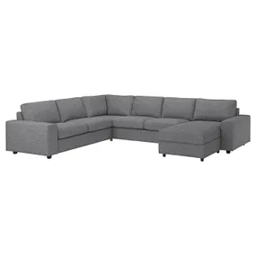 IKEA VIMLE ВІМЛЕ, кутовий диван, 5-місний з кушеткою, з широкими підлокітниками/Lejde сіро-чорний 994.367.34 фото