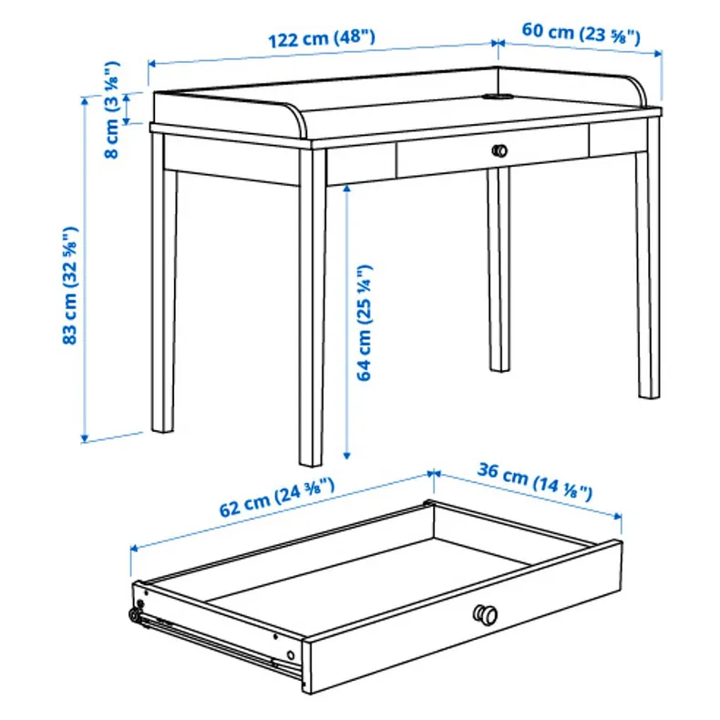 IKEA SMYGA СМЮГА, письмовий стіл, світло-сірий, 122x60 см 404.807.81 фото №8