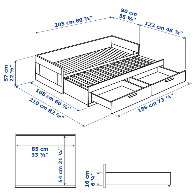 IKEA BRIMNES БРИМНЭС, кушетка с 2 матрасами/2 ящиками, белый/Эготнес твердый, 80x200 см 194.973.40 фото №8