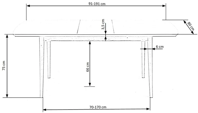 Стіл кухонний HALMAR BRADLEY 140-185x80 см, стіьниця - білий матовий, ніжки - дуб лефкас фото №10