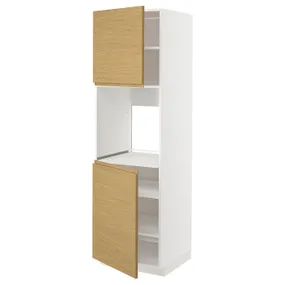IKEA METOD МЕТОД, висока шафа для дух, 2 дверцят / пол, білий / Voxtorp імітація. дуб, 60x60x200 см 595.388.57 фото