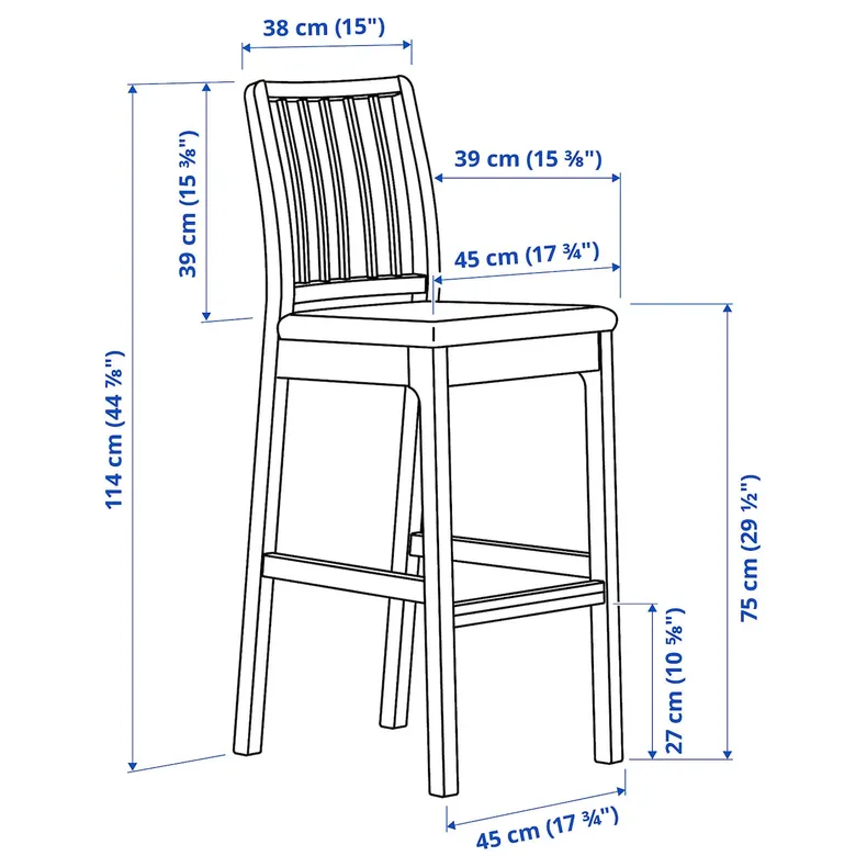 IKEA EKEDALEN ЕКЕДАЛЕН, барний стілець зі спинкою, темно-коричневий / ОРРСТА світло-сірий, 75 см 104.005.40 фото №6