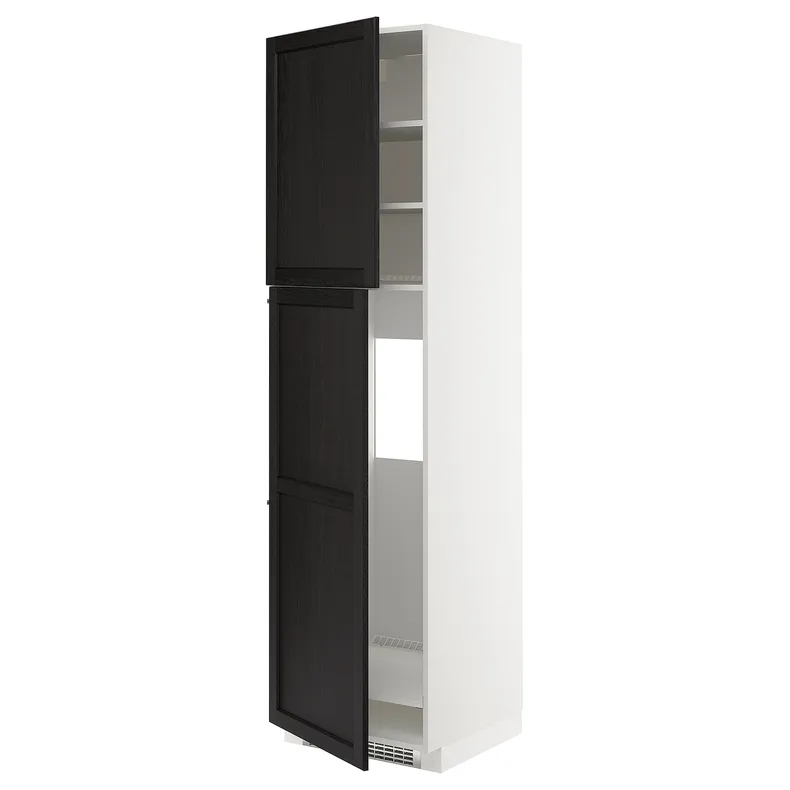 IKEA METOD МЕТОД, висока шафа для холодильника, 2 дв, білий / ЛЕРХЮТТАН чорна морилка, 60x60x220 см 694.584.64 фото №1